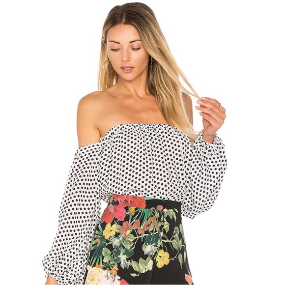 Milly Jillian Black and White Polka Dot Off-Shoulder Blouse - Picture 2 of 6